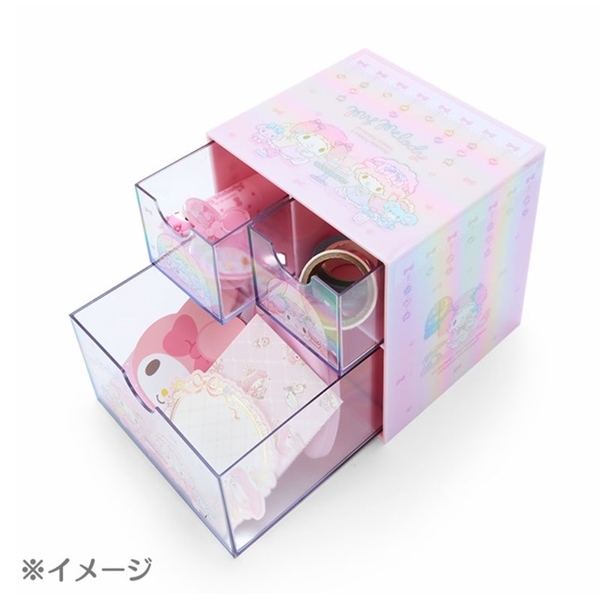 小禮堂 Sanrio 三麗鷗 桌上型鐳射三抽收納盒 Kitty 美樂蒂 大耳狗 酷洛米 雙子星 product thumbnail 3