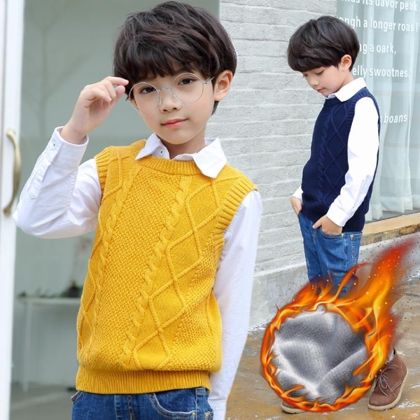 男童針織衫馬甲秋冬季新品上市新款加絨刷毛加厚純棉韓版兒童保暖背心童裝