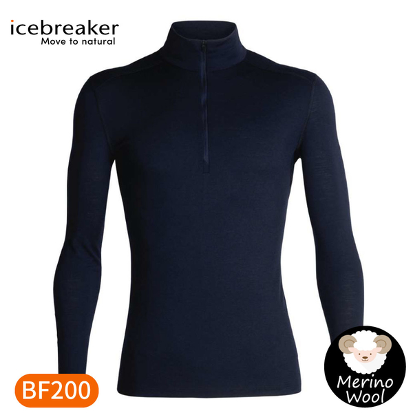 【Icebreaker 男 Oasis 素色半開襟長袖上衣BF200《深藍》】104367/內層衣/衛生衣/內搭衣