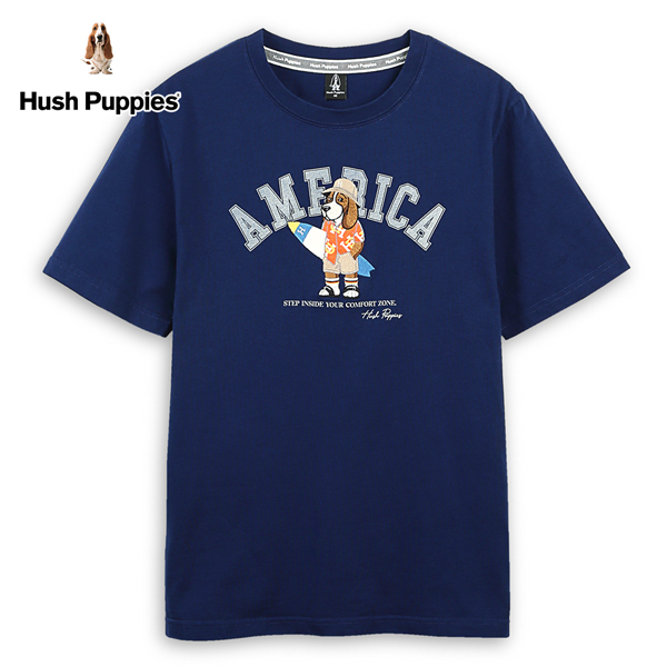 Hush Puppies T恤 男裝趣味英文字印花度假衝浪狗T恤
