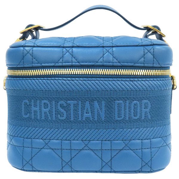 【二手名牌BRAND OFF】DIOR 迪奧 墨藍色 牛皮 藤格紋 DiorTravel Vanity Case 兩用包