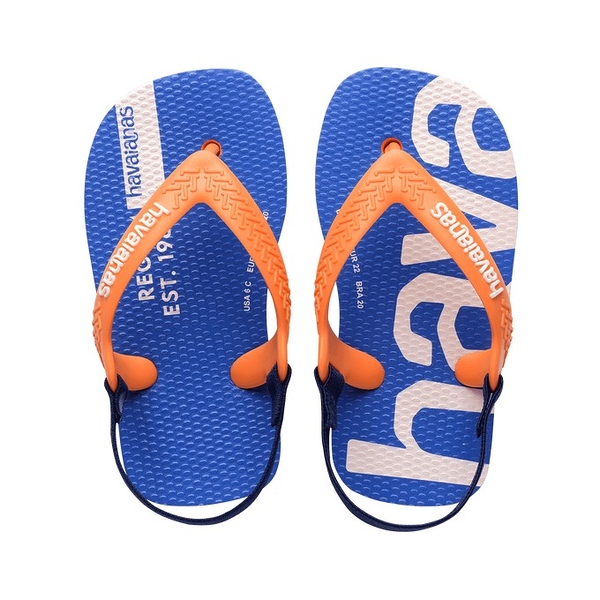 havaianas 哈瓦士 巴西人字拖 兒童款 Logomania 藍橘 涼鞋 拖鞋 夾腳拖 海灘鞋【南風百貨】