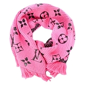 【南紡購物中心】Louis Vuitton Logomania Shine 羊毛金屬絲線花卉裝飾圍巾(亮粉紅)