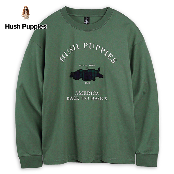 Hush Puppies T恤 男裝趴趴狗格紋貼布長袖落肩T恤 product thumbnail 2