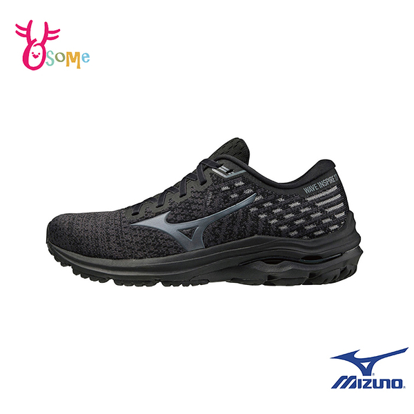 Mizuno慢跑鞋 女鞋 支撐型 ENERZY中底 WAVE INSPIRE 17 WAVEKNIT 耐磨底 跑步鞋 美津濃 J9289#黑灰
