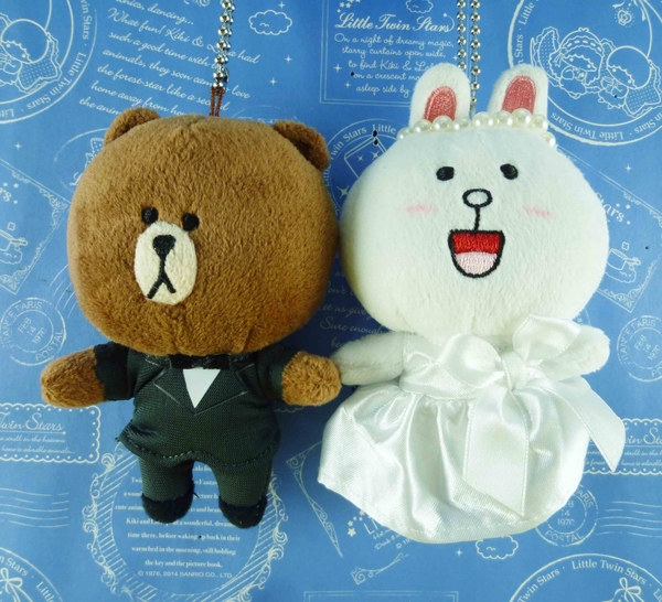 【震撼精品百貨】LINE FRIENDS_絨毛吊飾-熊大及兔兔(結婚組)