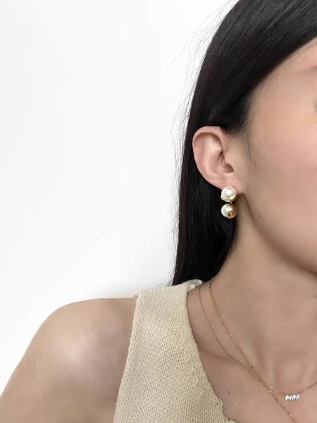法式珍珠耳環2023年新款潮個性雙胞胎輕奢優雅日常925銀針耳飾女