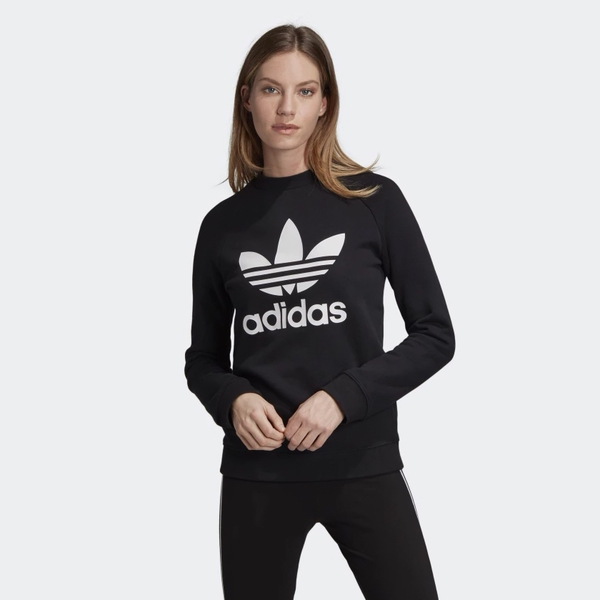 Adidas TREFOIL CREWNECK 女裝 上衣 長袖 大學T 休閒 純棉 黑【運動世界】DV2612 product thumbnail 4