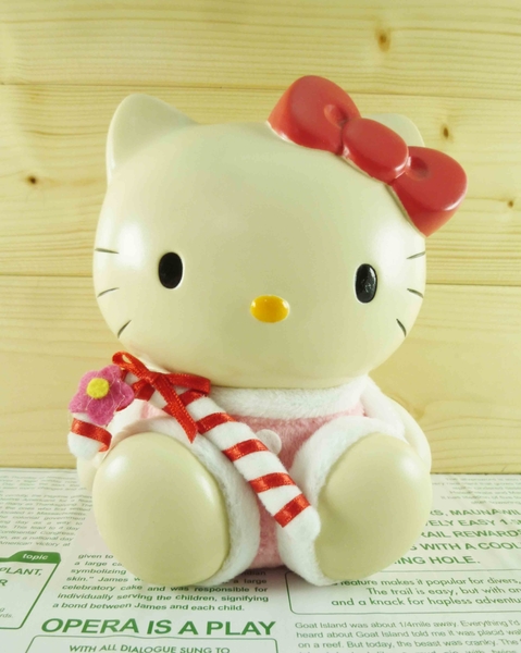 【震撼精品百貨】Hello Kitty 凱蒂貓~塑膠造型存錢筒-聖誕拐杖~粉 product thumbnail 6