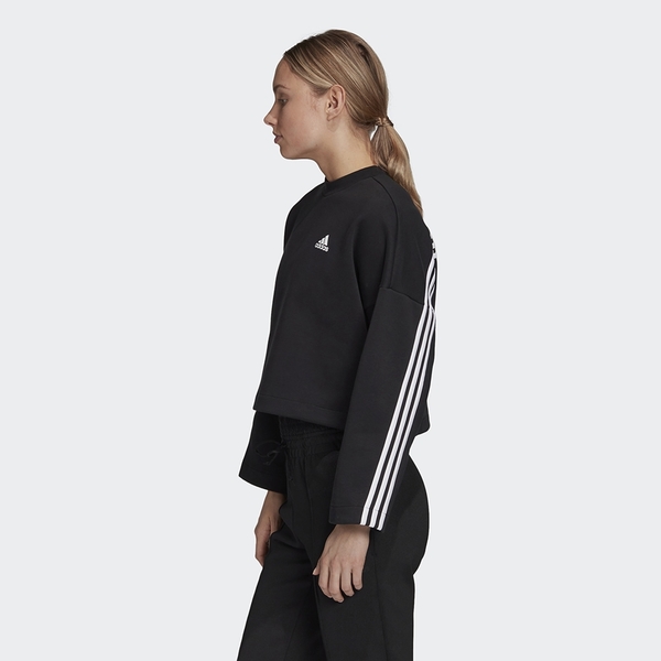 ADIDAS 3-STRIPES DOUBLEKNIT 女裝 長袖 短版 休閒 寬鬆 可調節下擺 黑【運動世界】GC6943 product thumbnail 3