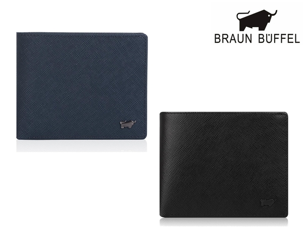 【全新品公司貨】BRAUN BUFFEL 德國小金牛 牛皮短夾 黑/藍【寧寧小舖/台中30年老店】BF334-315-1