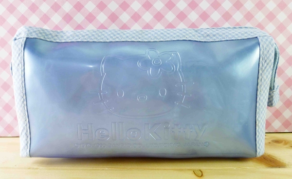 【震撼精品百貨】Hello Kitty 凱蒂貓~化妝包/筆袋-藍色化妝包-藍格邊