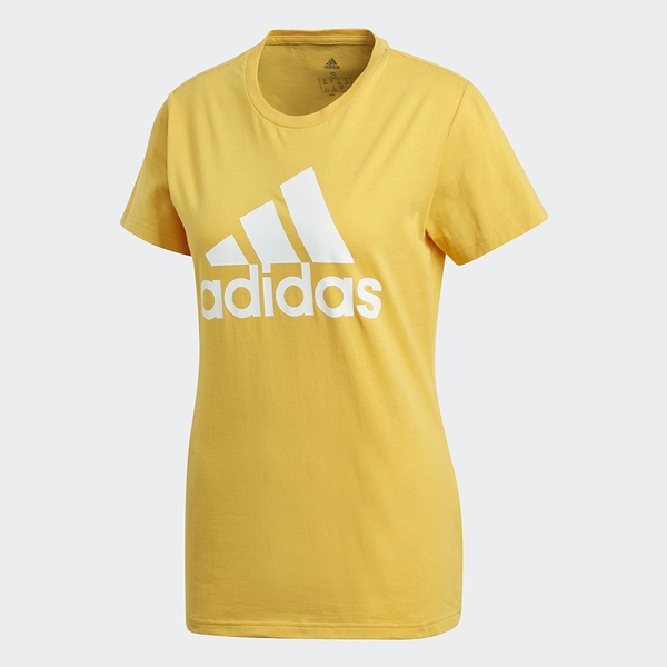 Adidas CORE/NEO LOGO女款黃色運動訓練短袖上衣-NO.FT9684