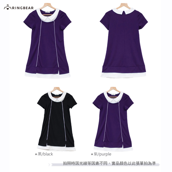 洋裝--簡約素雅層次感裝飾配色線衣領下擺拼接設計洋裝(黑.紫XL-5L)-D347眼圈熊中大尺碼 product thumbnail 8