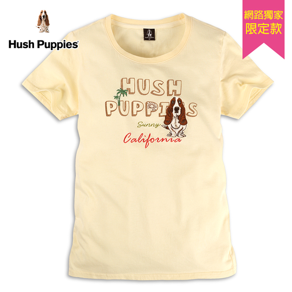 Hush Puppies T恤 女裝立體感植絨印花文字刺繡狗短袖T恤