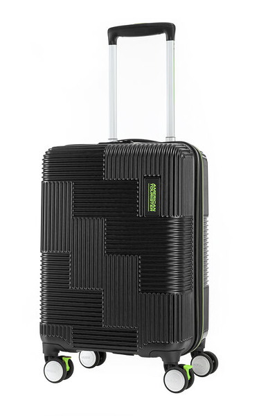 AMERICAN TOURISTER 美國旅行者 Velton 20吋跳色幾何線條 防爆拉鍊剎車輪 登機箱/行李箱-(黑) GL7