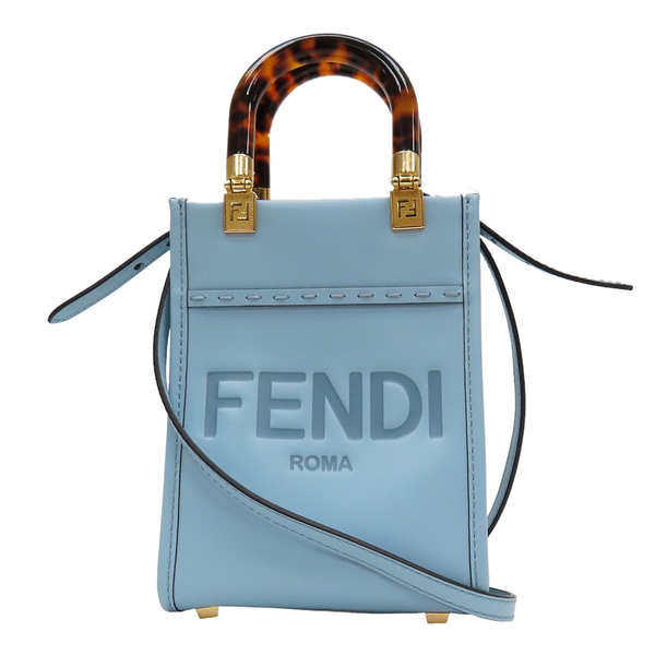 【二手名牌BRAND OFF】FENDI 芬迪 藍色 牛皮 Mini Sunshine Shopper 两用包 8BS051ABVLF1993