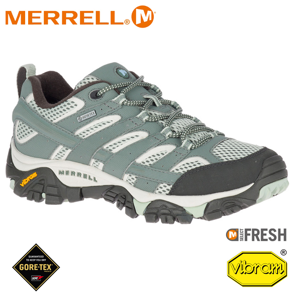 【MERRELL 美國 女 MOAB 2 GORE-TEX 防水健行鞋《灰綠色》】033468/登山鞋/戶外多功能鞋