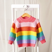 (952-1)-【現貨】2020女童裝春裝新款百搭款韓版兒童針織套頭條紋彩虹女寶寶衣潮