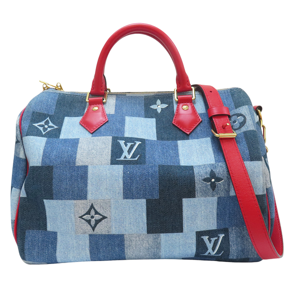 【二手名牌BRAND OFF】LOUIS VUITTON LV 路易威登 藍色 牛仔布 Speedy Bandouliere 30 两用包 M45041