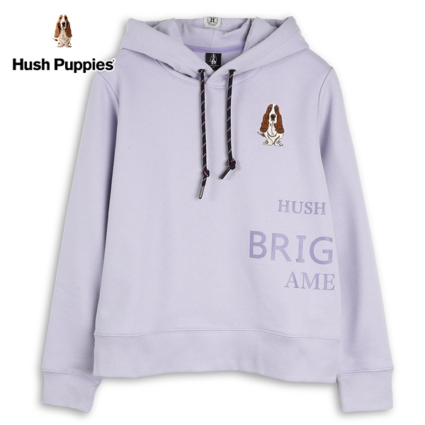 Hush Puppies 帽T 女裝厚版英文字印花刺繡狗連帽上衣