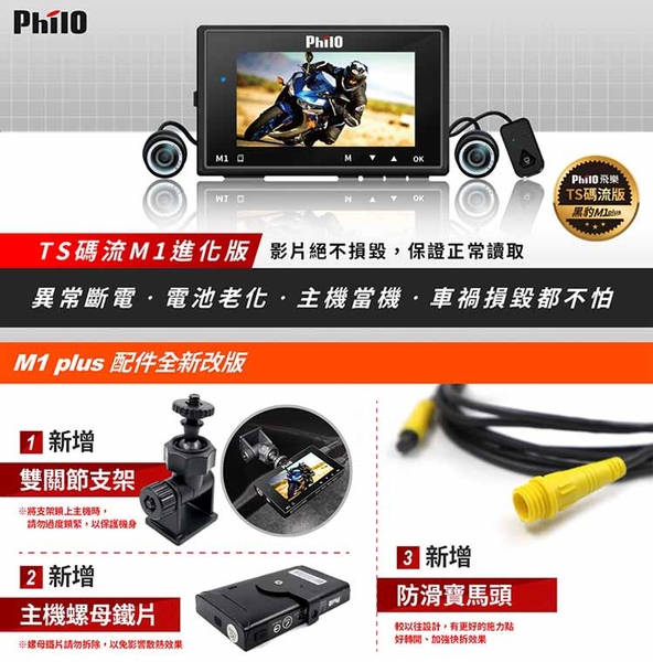 PHILO飛樂『Ｍ1 Plus』黑豹 TS碼流進化版Wi-Fi 1080P高畫質機車紀錄器 贈32G記憶體 product thumbnail 3