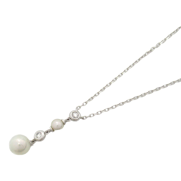 【二手名牌brand off】mikimoto 御木本 珍珠 圓鑲鑽 墜飾 18白k金 項鍊