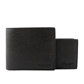 【COACH】Logo 壓印防刮皮革附活動式卡層短夾(黑色) C6331 BLK