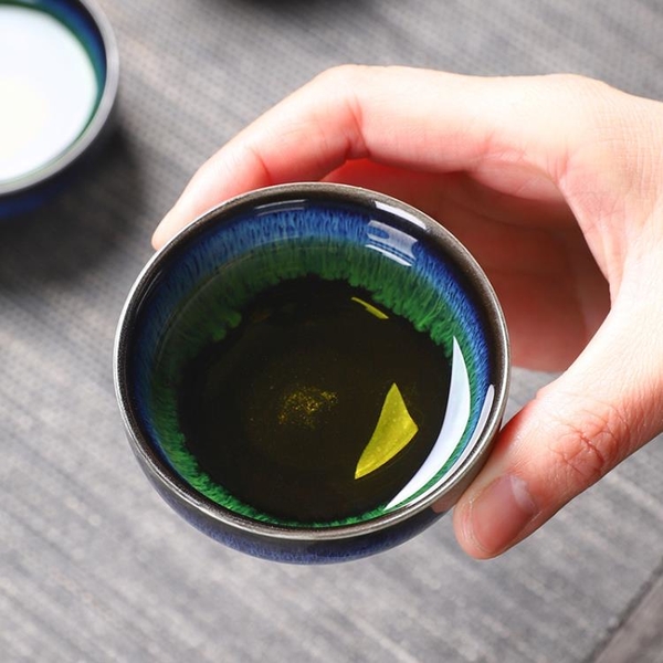 藍菲黑底天目釉單個小茶杯家用曜變建盞茶具茶碗品茗