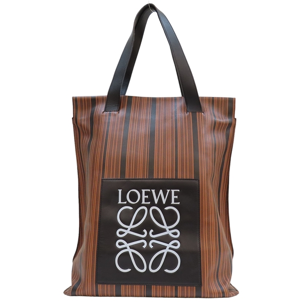 LOEWE 羅威 黑/棕色 線條 牛皮 手提包 【二手名牌BRAND OFF】