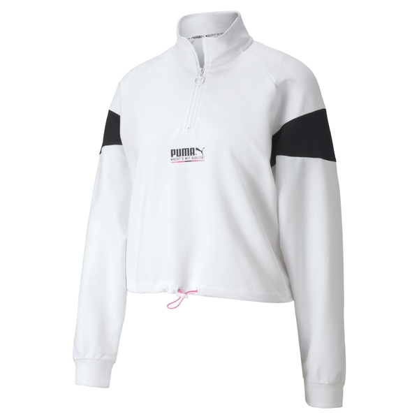 PUMA TFS Half Zip 女裝 長袖 立領 半開襟 休閒 LOGO 白 歐規【運動世界】59774802