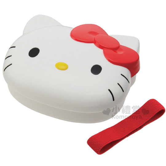 〔小禮堂〕Hello Kitty 造型微波便當盒《白.紅蝴蝶結.大臉》附鬆緊帶  4973307-27550