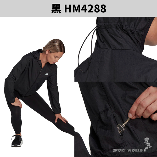 【下殺】Adidas 連帽外套 女裝 防風 拉鍊鑰匙袋 黑【運動世界】HM4288 product thumbnail 4
