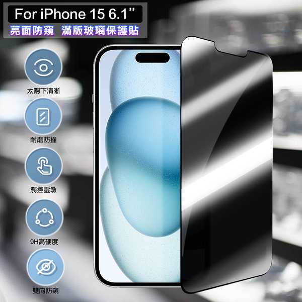 ACEICE for iPhone 15 6.1吋 亮面防窺滿版玻璃保護貼-黑