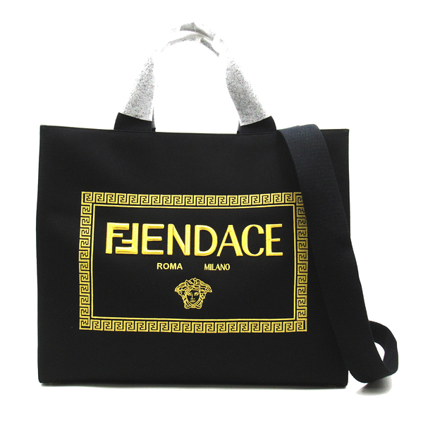【二手名牌BRAND OFF】FENDI 芬迪 Versace Fendace聯名 黑色 帆布 Sunshine 托特包 7VA558
