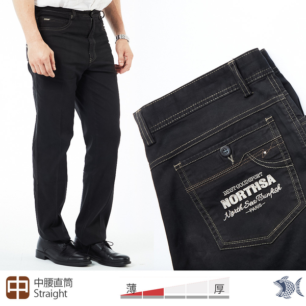 【NST Jeans】細條燈心絨壓紋 男薄款休閒黑褲(中腰直筒) 390(5926) 台灣製