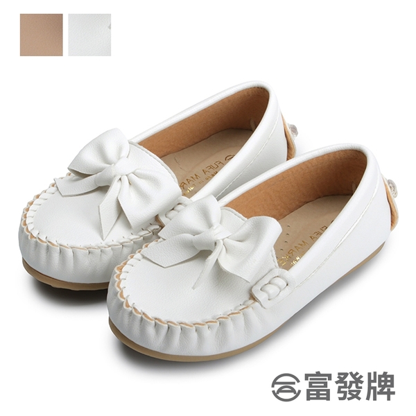 【富發牌】蝴蝶結柔軟兒童豆豆鞋-白/粉 33DL155
