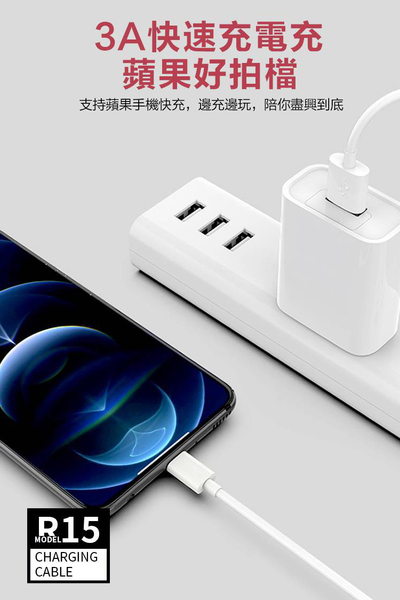 【韓氏】加長型3米長 iPhone/IPAD系列 Lightning 3A急速充電傳輸線(白)2入 product thumbnail 3