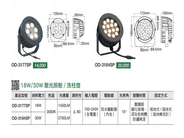 【燈王的店】 舞光 LED 18W 15° 聚光照樹 洗柱燈 戶外洗柱燈 OD-3177SP product thumbnail 3