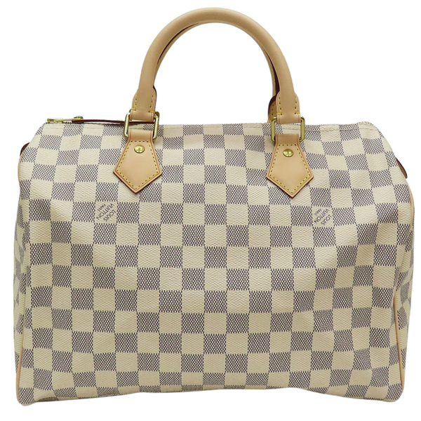 【二手名牌BRAND OFF】LOUIS VUITTON LV 路易威登 白色 PVC塗層帆布 棋盤格 Speedy 30 手提包 N41370