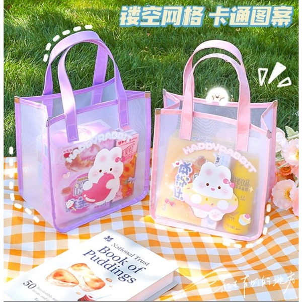 台灣現貨 可愛卡通手提袋 透明包 購物袋 收納袋 果凍包 product thumbnail 4