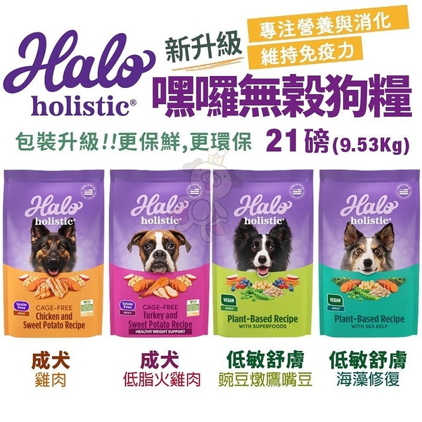 【免運】HALO 嘿囉 無穀狗糧 21磅(9.53Kg) 雞肉｜火雞肉｜低敏舒膚 成犬 狗飼料