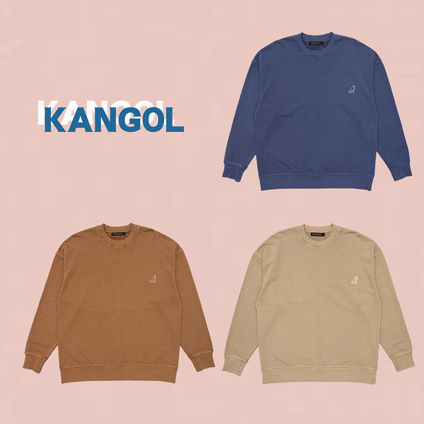 KANGOL 長袖 大學T 中性 深卡其 淺卡其 深藍 水洗圓領T 62551012-