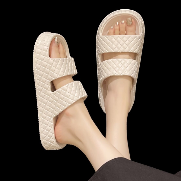 【36-41全尺碼】防水素色雙帶編織壓紋平底拖鞋．白鳥麗子 product thumbnail 2