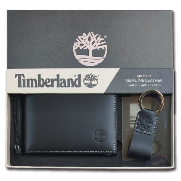 【Timberland】男皮夾 短夾 牛皮夾 零錢袋 多卡夾+鑰匙圈套組 品牌盒裝+原廠提袋／黑色 product thumbnail 2