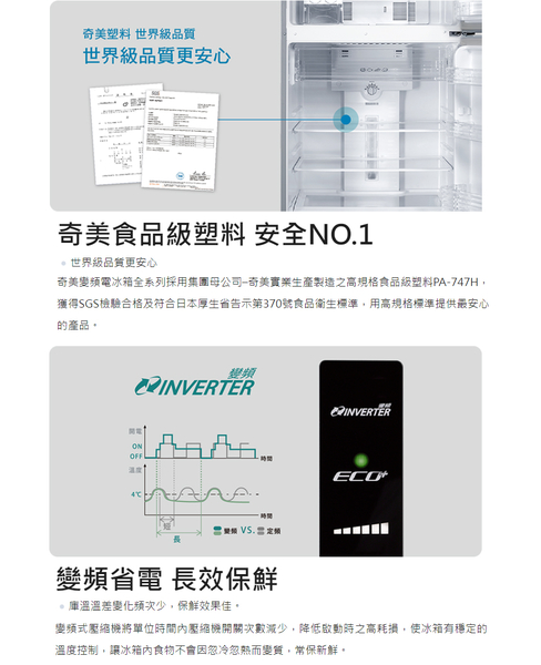 CHIMEI奇美650公升一級變頻雙門電冰箱 UR-P650VB~含拆箱定位+舊機回收 product thumbnail 3