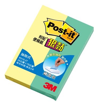 3M Post-it R31S-27狠黏抽取式補充包-黃與綠