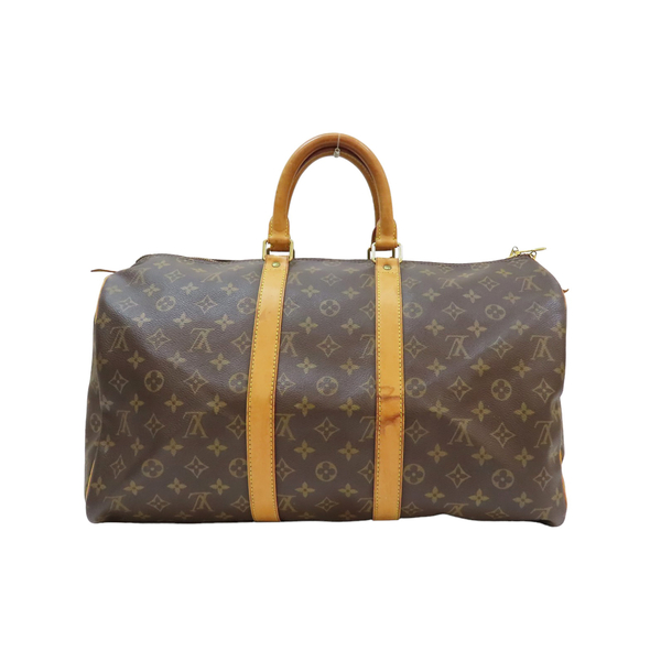 【二手名牌BRAND OFF】LOUIS VUITTON LV 路易威登 棕色 原花 PVC塗層帆布 keepall 45 手提 行李包 M41428 product thumbnail 2