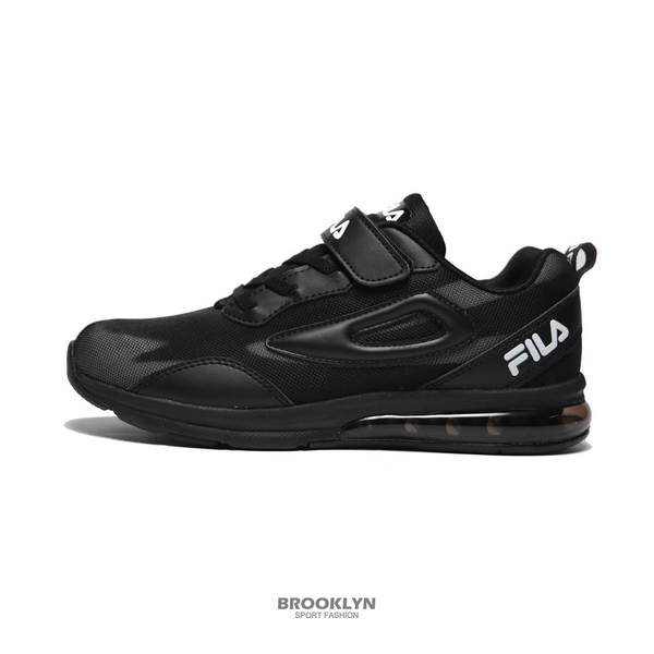 FILA 童鞋 全黑 網布皮革 透白線條 中童 (布魯克林) 3J801W001 product thumbnail 4