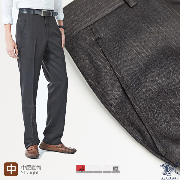 【KDLK紳士男褲】大尺碼 男 羊毛無打摺黑西裝褲 微細條紋 (中腰) 390(5763)